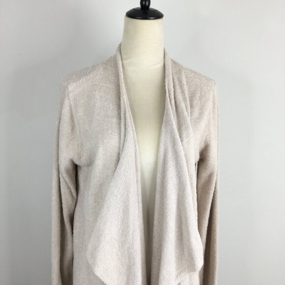 BAREFOOT DREAMS Light Taupe/Dark Cream Bamboo Chic Lite Robe Open Cardigan - Picture 7 of 9